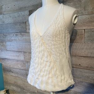 BNWT Guess jeans  women’s white‎ beaded sequinned wrap tank top in size small